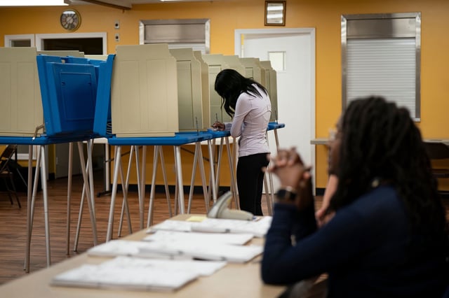 A voter casts a ballot at a polling station in Goldsboro, North Carolina, on March 5, 2024.