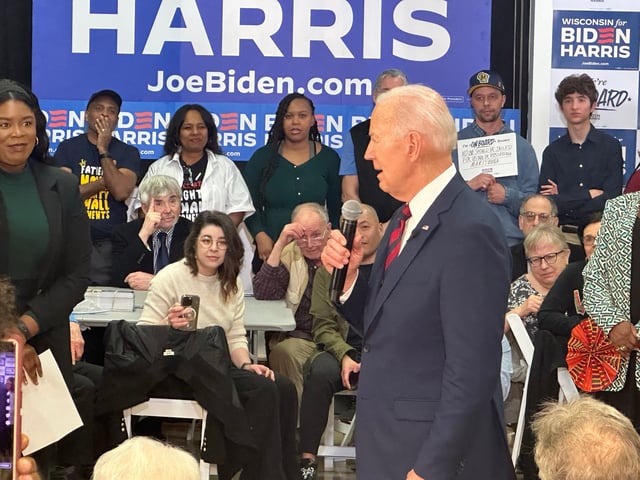 President Joe Biden speaks Wednesday, March 13, 2024, at his campaign's new Wisconsin headquarters in Milwaukee.