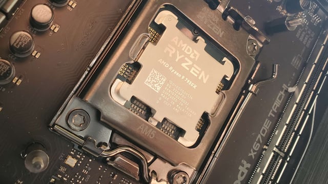AMD Ryzen 9 7950X CPU in a motherboard socket