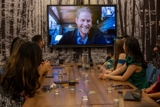 Prince Harry, Duke of Sussex speaks via video link during The Diana Legacy Awards at the Science Museum on March 14, 2024, in London.