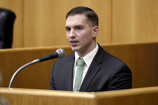 Connecticut State Trooper Brian North testifies during his trial in Connecticut Superior Court in Milford.