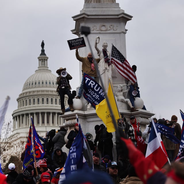 Trump supporters gather outside the U.S. Capitol building following a "Stop the Steal" rally on January 06, 2021 in Washington, DC. On March 18, the Supreme Court denied Couy Griffin's request to hear a case that would allow him to hold public office again.