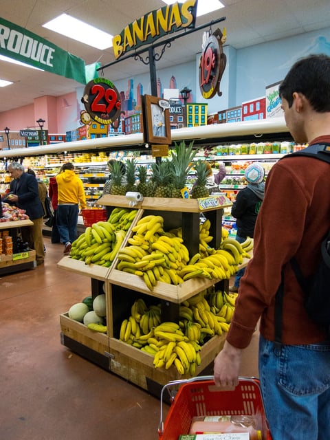 Bananas on a fruit stand in a Philadelphia Trader Joe's in March 2012.