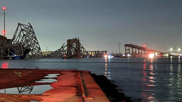 A view of the Francis Scott Key Bridge after it collapsed, in Baltimore, Maryland, U.S., in this picture released on March 26, 2024. Harford County MD Fire & EMS/Handout via REUTERS THIS IMAGE HAS BEEN SUPPLIED BY A THIRD PARTY NO RESALES. NO ARCHIVES MANDATORY CREDIT