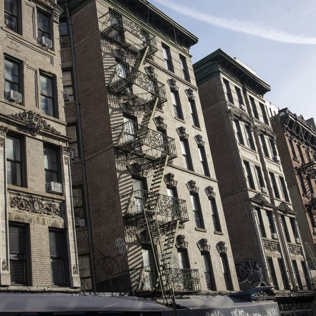 Traditional tenement buildings are now expensive rental apartments, November 4, 2022 on Orchard Street in the Lower East Side neighborhood of New York City, New York.