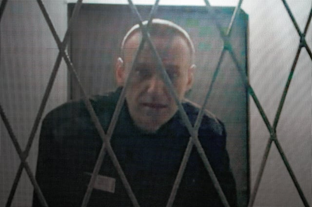 Russian opposition leader Alexey Navalny appears via a video link from the Arctic penal colony where he was serving a 19-year sentence, provided by the Russian Federal Penitentiary Service during a hearing of Russia's Supreme Court, in Moscow, Russia, in January.