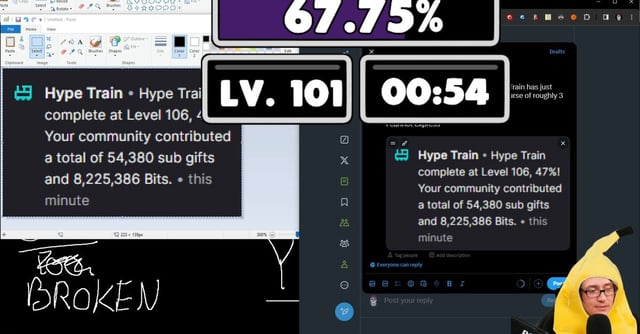 A screenshot of Jason Thor Hall, AKA PirateSoftware, streaming on Twitch in a banana costume.