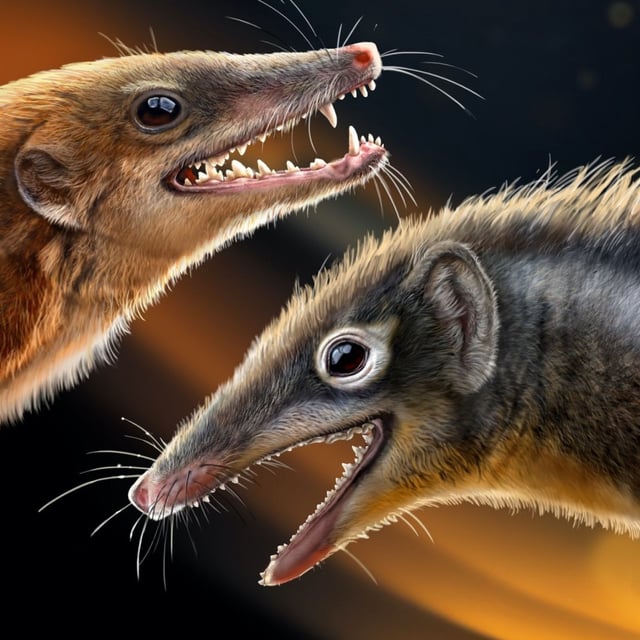 Ecological reconstruction of Feredocodon chowi (right) and Dianoconodon youngi (left). These new species reveal how mammals evolved our ears.