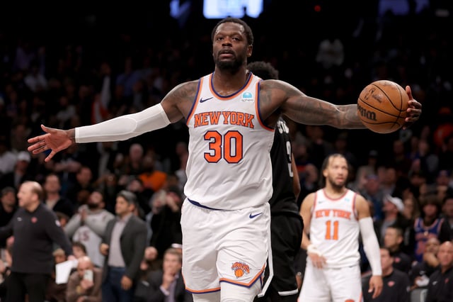 New York Knicks forward Julius Randle (30) reacts during the fourth quarter against the Brooklyn Nets on Jan. 23, 2024 at Barclays Center.