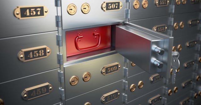 a rank of safe deposit boxes