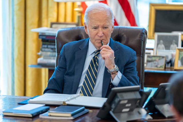In this photo posted to X, US President Joe Biden talks to Israeli Prime Minister Benjamin Netanyahu on April 4, 2024.