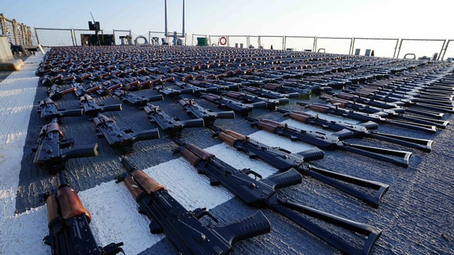 This handout photo from US Central Command posted to X shows weapons seized from Iran that the US government transferred to Ukraine on April 4.