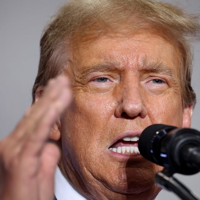 Former President Donald Trump speaks to guests at a rally on April 02, 2024 in Green Bay, Wisconsin. New polling suggests the majority of Black voters support the Democratic Party.