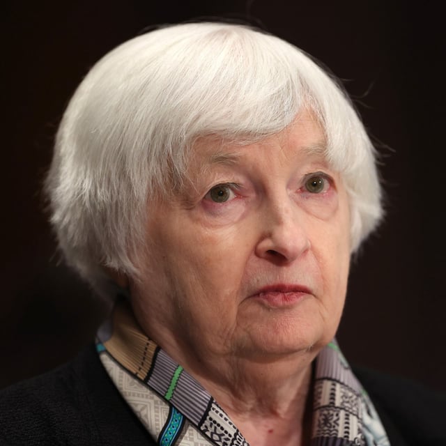 U.S. Treasury Secretary Janet Yellen testifies before the Senate Banking, Housing, and Urban Affairs Committee at the Dirksen Senate Office Building on February 08, 2024 in Washington, DC. Republican Senator John Kennedy complimented Yellen while grilling her on "Bidenomics."