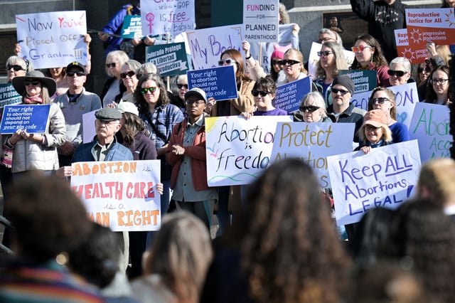 Abortion-rights demonstrators in Denver on Jan. 22, 2024.