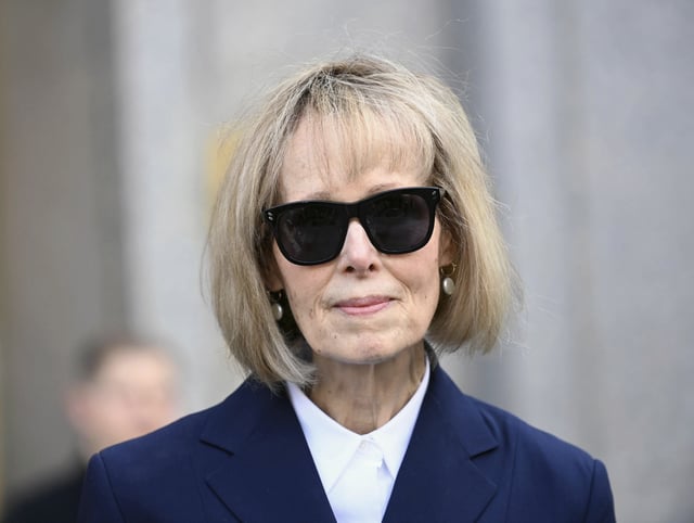 Jean Carroll leaves federal court in Manhattan on April 26, 2023 following testimony in her ongoing defamation civil case lawsuit against former President Donald Trump.