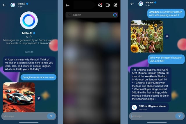 Meta AI appears as a bluish ring in the Search Bar on Instagram, WhatsApp, and Messenger