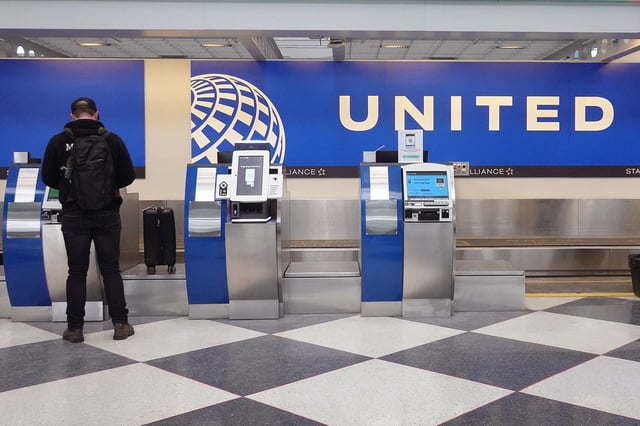 Passengers check in for United Airlines flights at O'Hare International Airport in January. The airline said the grounding of its fleet of Boeing 737 Max 9 jets due to the blowout of a door plug on an Alaska Airlines flight cost it $200 million.