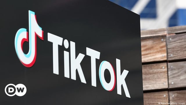 The TikTok logo is displayed outside TikTok offices on March 12, 2024 in Culver City, California.