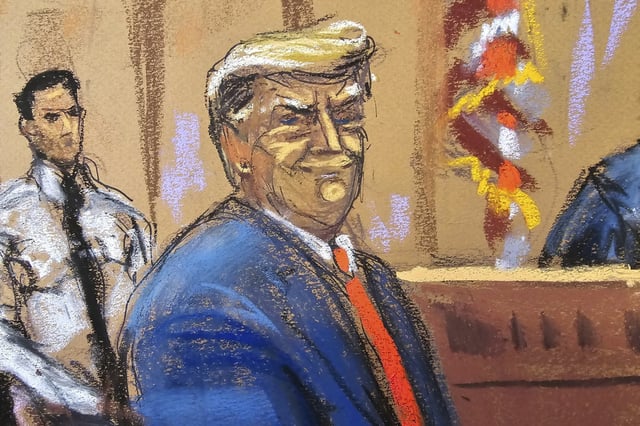 Donald Trump in Manhattan Criminal Court in New York, on April 15, 2024. (Jane Rosenberg/Pool Photo via AP)