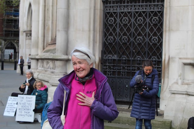 Trudi Warner outside the court in April 2024. Photo: Defend Our Juries