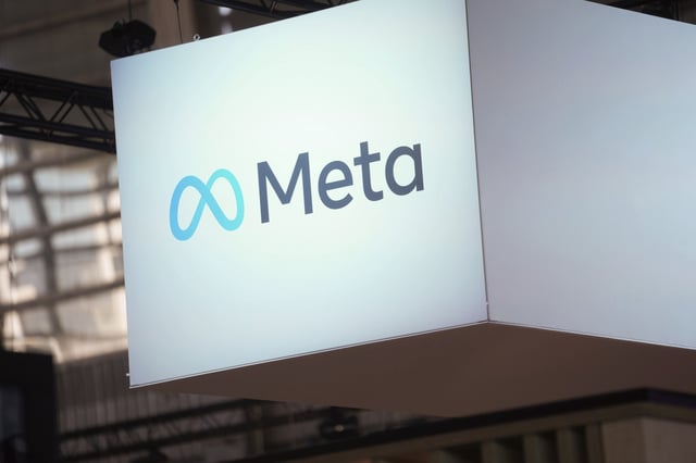 The Meta logo at the Vivatech show in Paris in 2023. 