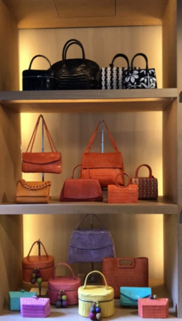 Handbags designed by Nancy Gonzalez displayed in the Gzuniga Ltd. showroom.