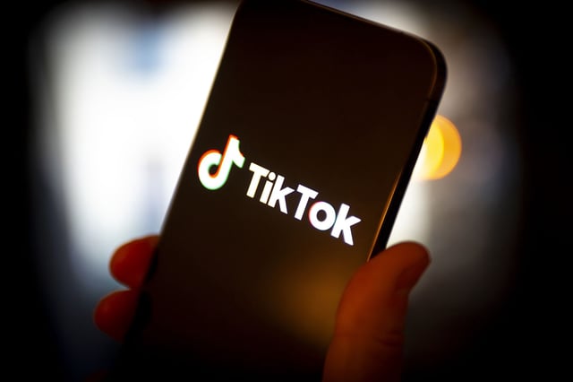 The TikTok logo is seen on a mobile device in this photo illustration on 16 March, 2024 in Warsaw, Poland.