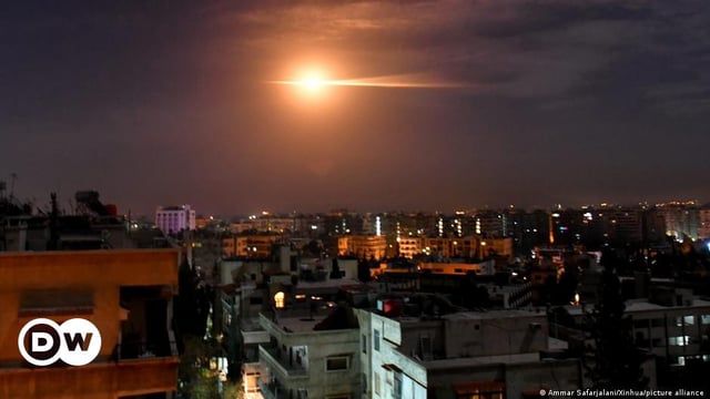 Syria's air defense missile, responding to a missile strike, is seen in the sky over Damascus, capital of Syria, on January 21, 2019