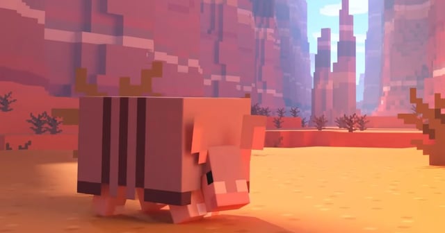 An Armadillo in a desert valley in Minecraft