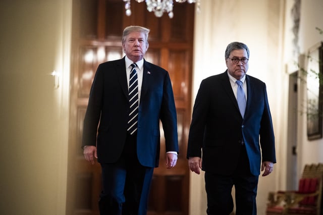 Donald Trump and William Barr at the White House on May 22, 2019.