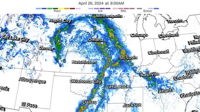 A forecast model shows one way thunderstorms could develop by Friday morning.