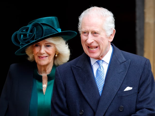 WINDSOR, UNITED KINGDOM - MARCH 31: (EMBARGOED FOR PUBLICATION IN UK NEWSPAPERS UNTIL 24 HOURS AFTER CREATE DATE AND TIME) Queen Camilla and King Charles III attend the traditional Easter Sunday Mattins Service at St George's Chapel, Windsor Castle on March 31, 2024 in Windsor, England. Following the service The King greeted members of the public, during a walkabout, for the first time since the announcement that he had been diagnosed with cancer. Photo by Max Mumby/Indigo/Getty Images)