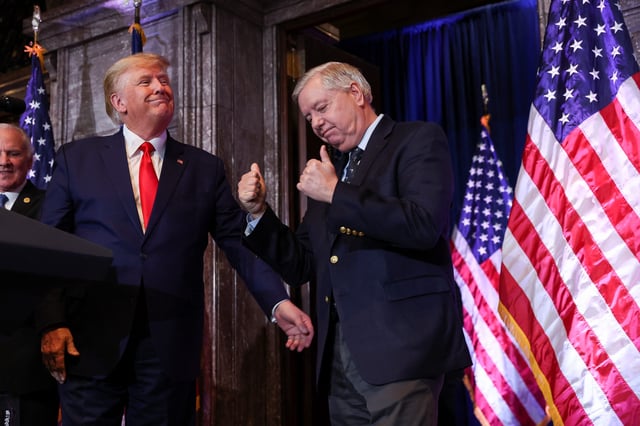 Sen. Lindsey Graham, R-S.C., and former President Donald Trump campaign in Columbia in 2023.