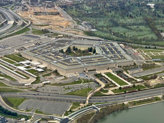 Aerial view of the Pentagon in Washington, DC, on March 31, 2024. Home to the US Defense Department, the Pentagon is one of the world's largest office buildings. (Photo by Daniel SLIM / AFP) (Photo by DANIEL SLIM/AFP via Getty Images)
