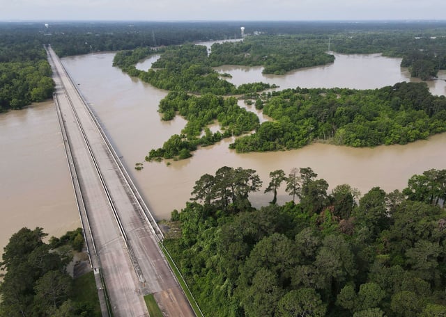 The bridge over Lake Houston, along West Lake Houston Parkway from Kingwood to Atascocita, was closed due to high water on Saturday in Kingwood, Texas.