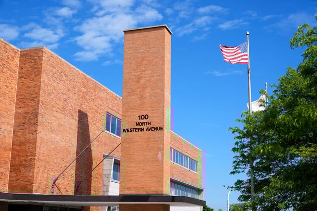 The office building at 100 North Western Avenue in Chicago, on Monday, May 6, 2024, where an office of the Illinois Department of Juvenile Justice is located. Child sexual abuse at Illinois juvenile detention centers was pervasive and systemic for decades, according to disturbing accounts in a lawsuit filed Monday by 95 men and women housed at youth centers as children. (AP Photo/Charles Rex Arbogast)