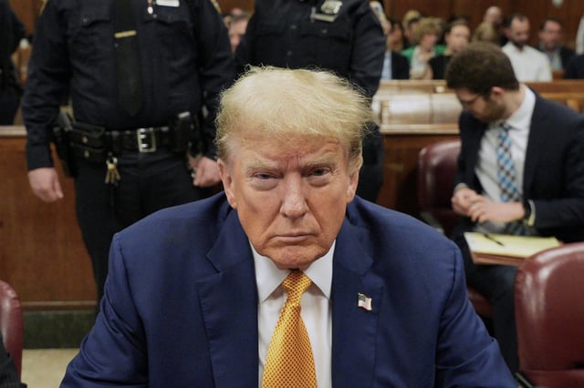 Former President Donald Trump sits in Manhattan Supreme Court on the 13th day of his hush money trial May 7, 2024.