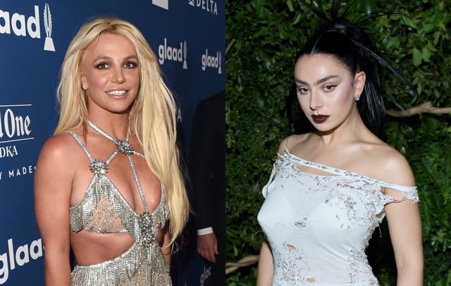 Britney Spears and Charli XCX. CREDITS: J. Merritt/Getty/ GLAAD (L), Cindy Ord/MG24/Getty (R)
