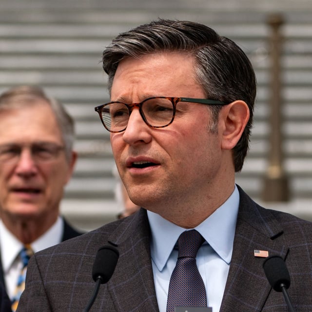 Speaker of the House Mike Johnson announces a new election integrity bill during a news conference on the steps at the U.S. Capitol on May 8, 2024, in Washington, D.C. The bill would require individuals to provide proof of citizenship when registering for federal elections.