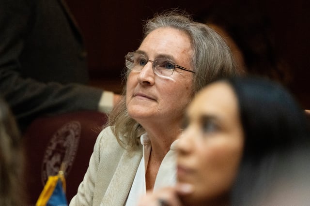 Rep. Rita Fleming, D-Jeffersonville, sits in her seat after addressing the house chambers with House Bill 1426, a bill she authored regarding long acting reversible contraceptives, Wednesday, March 6, 2024, at the Indiana Statehouse in Indianapolis.