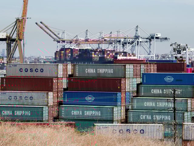 Shipping containers from China and other Asian countries are unloaded at the Port of Los Angeles as the trade war continues between China and the US, in Long Beach, California on September 14, 2019. (Photo by Mark RALSTON / AFP) (Photo by MARK RALSTON/AFP via Getty Images)