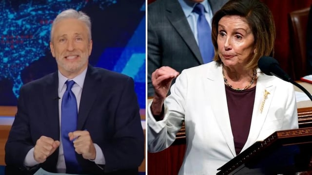 Jon Stewart and Nancy Pelosi (Credit: Getty Images)