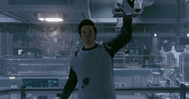 A character in Starfield waving towards the viewer