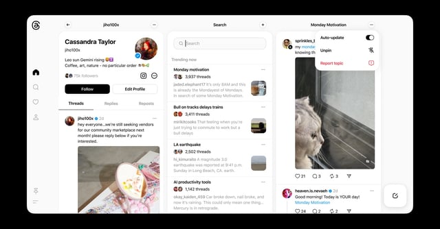 A screenshot of the TweetDeck-like UI on Threads