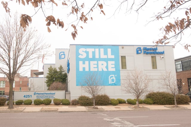 The outside of the Planned Parenthood Reproductive Health Services Center in St. Louis, Mo., as seen on Tuesday, March 8, 2022. The clinic is the last location in the state of Missouri performing abortions.