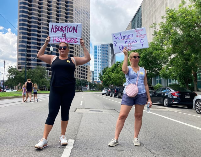 Protesters in support of abortion access in front of a New Orleans courthouse on July 8, 2022. 