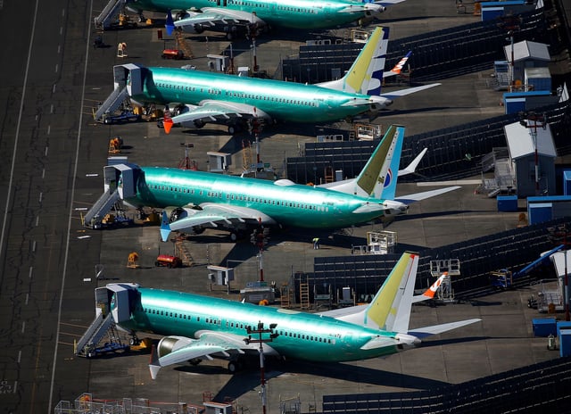 Unpainted Boeing 737 MAX aircraft are seen parked in an aerial photo at Renton Municipal Airport near the Boeing Renton facility in Renton, Washington, U.S. July 1, 2019. Picture taken July 1, 2019.
