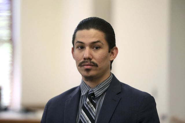 Anthony Martinez watches as the jury members leave the courtroom on Thursday, May 23, 2024, in Flagstaff, Ariz., after being found guilty of all charges.