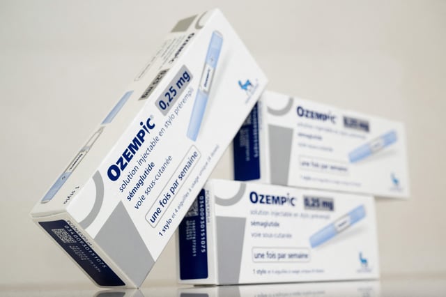 This picture taken on October 23, 2023, shows Ozempic medication boxes, an injectable antidiabetic drug, in a pharmacy in Riedisheim, eastern France. (Photo by SEBASTIEN BOZON / AFP) (Photo by SEBASTIEN BOZON/AFP via Getty Images)